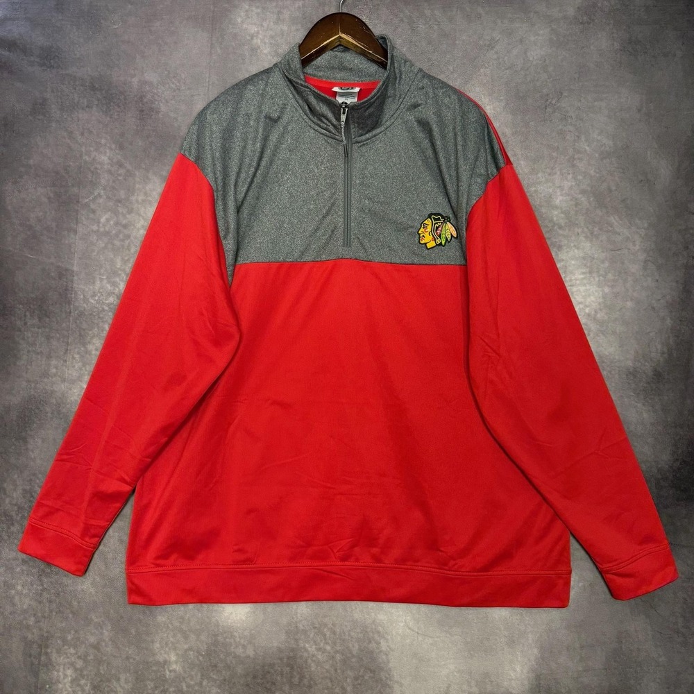 Chicago Blackhawks Sweatshirt Mens 2XL Red Gray NHL Hockey Quarter‎ Zip Pullover
